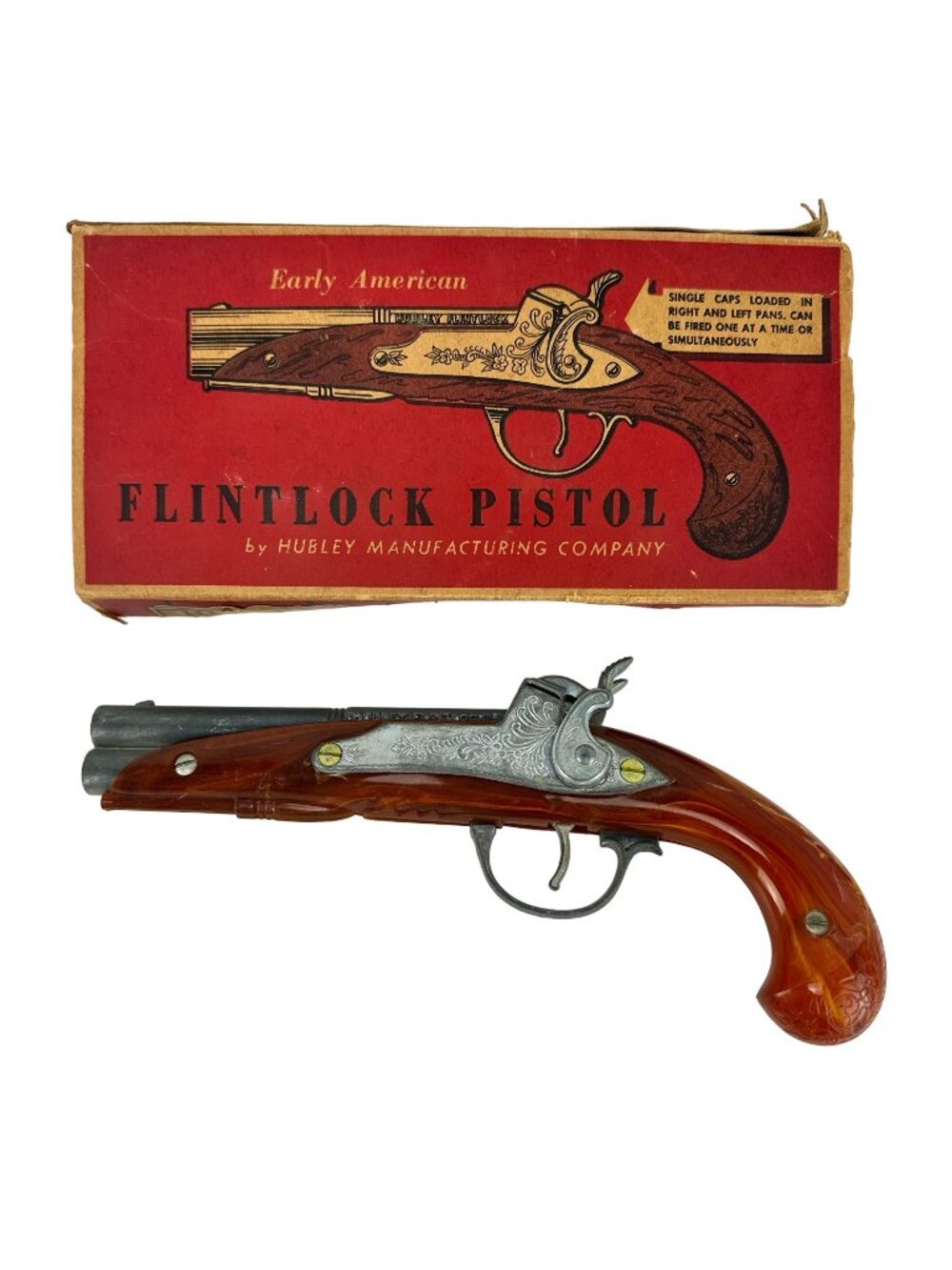 Hubley Early American Vintage Flintlock Pistol Toy Cap Gun with Box